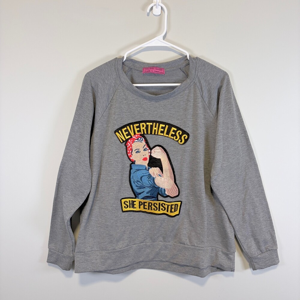 Melissa Mase Rosie Nevertheless She Persisted Embroidered Sweatshirt Gray Size L